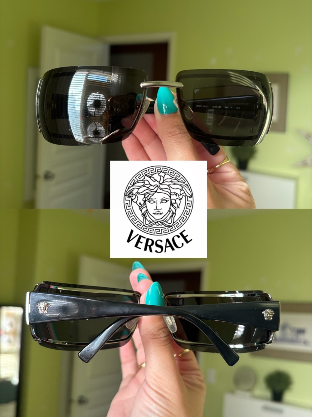 Vintage Y2K Authentic Versace Black Shield Sunglasses